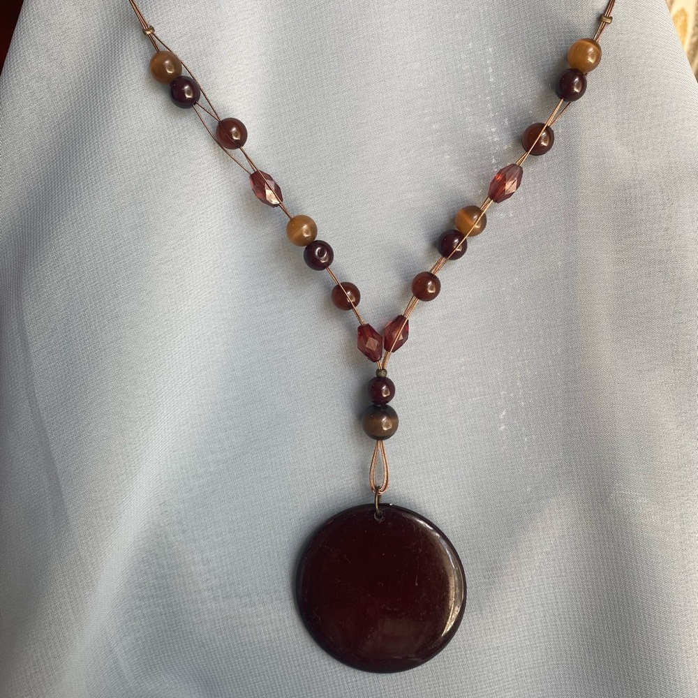 Brown bead & Disk Necklace